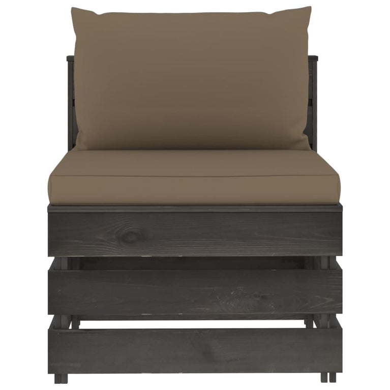 9-delige Loungeset met kussens grijs geïmpregneerd hout