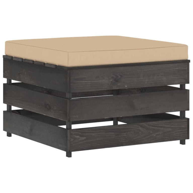 8-delige Loungeset met kussens grijs geïmpregneerd hout