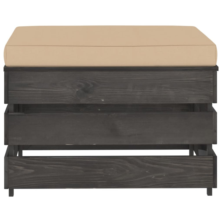 8-delige Loungeset met kussens grijs geïmpregneerd hout