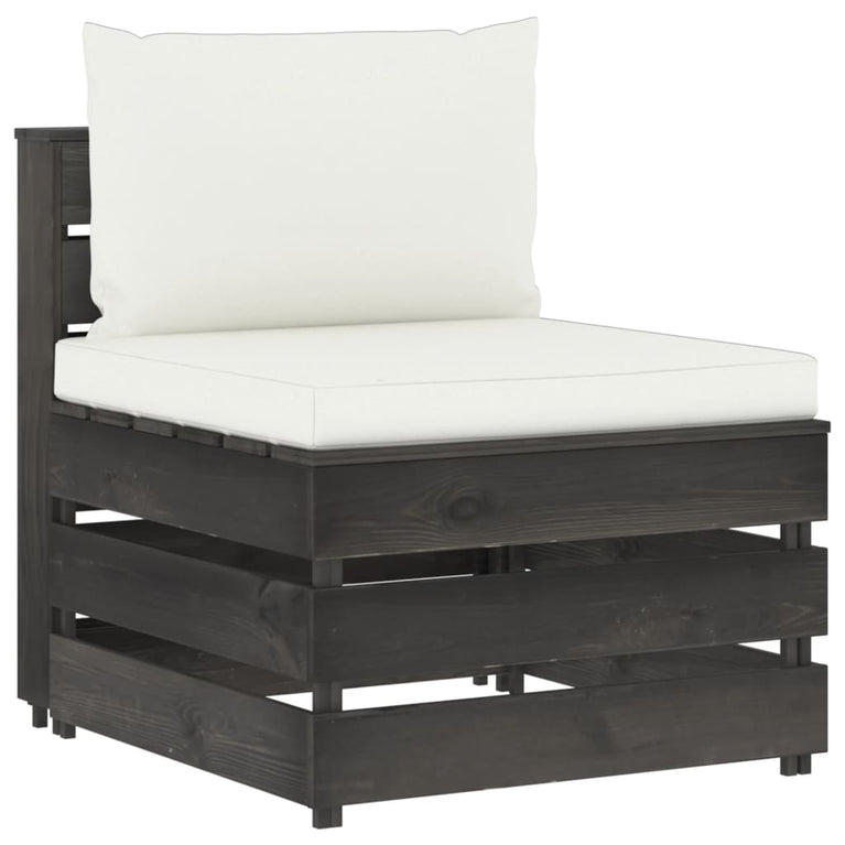 7-delige Loungeset met kussens grijs geïmpregneerd hout