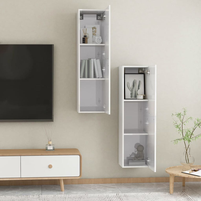 Tv-meubels 2 st 30,5x30x110 cm bewerkt hout hoogglans wit