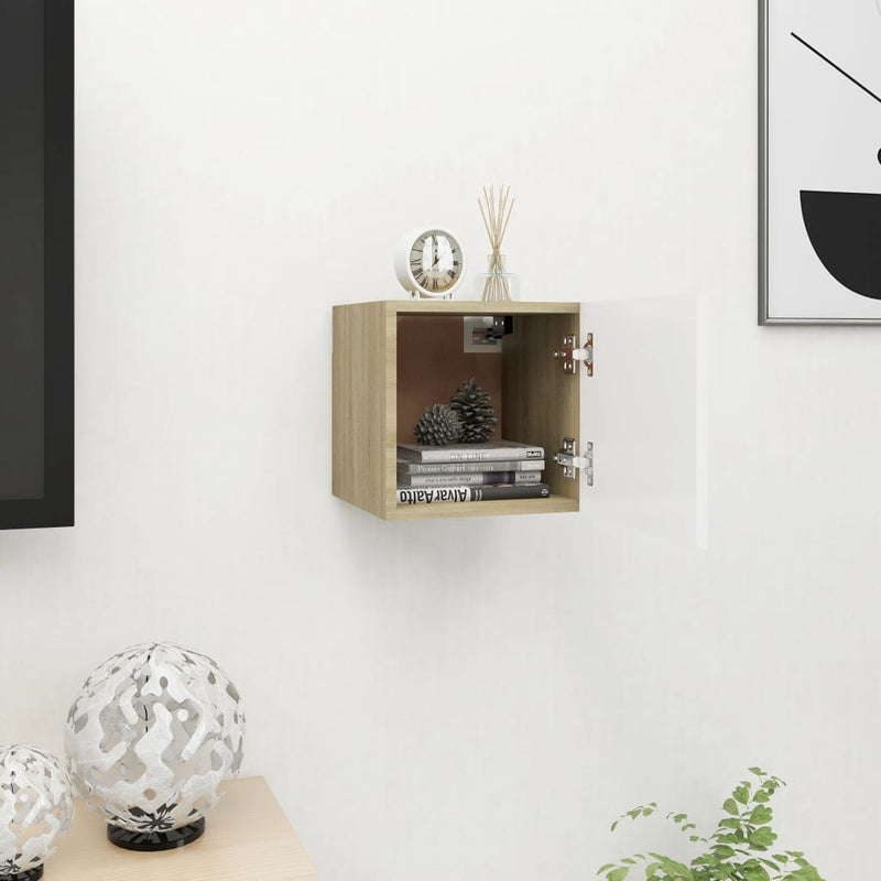 Tv-wandmeubel 30,5x30x30 cm wit en sonoma eikenkleurig