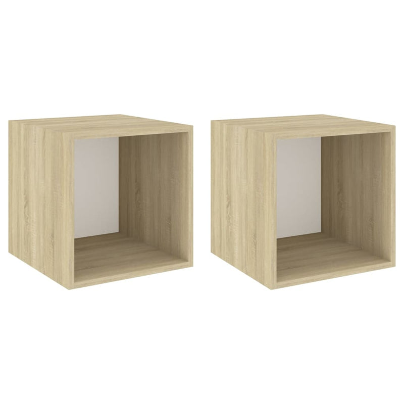 Wandkasten 2 st 37x37x37 cm bewerkt hout wit sonoma eikenkleur