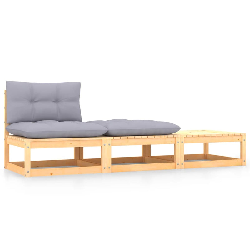3-delige Loungeset met kussens massief grenenhout