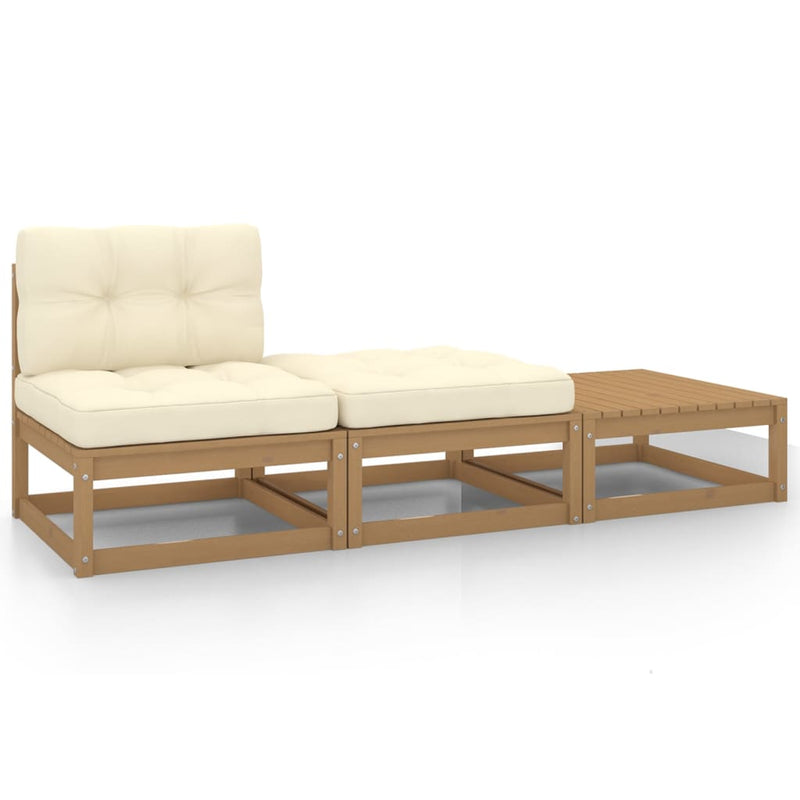 3-delige Loungeset met kussens grenenhout honingbruin