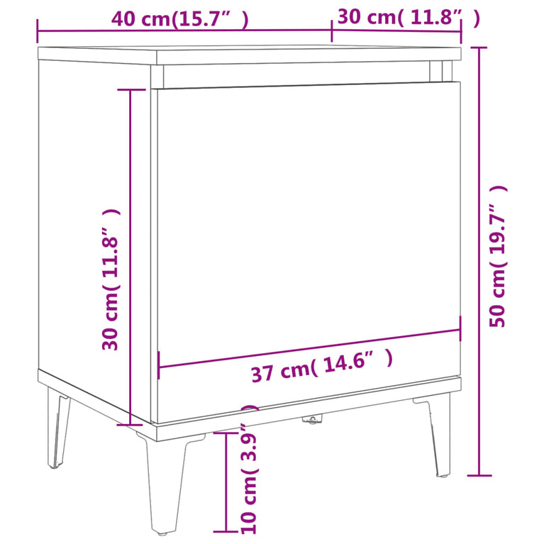 Nachtkastjes met metalen poten 40x30x50 cm sonoma eikenkleurig