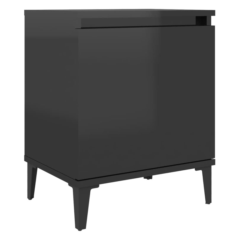 Nachtkastje met metalen poten 40x30x50 cm hoogglans zwart