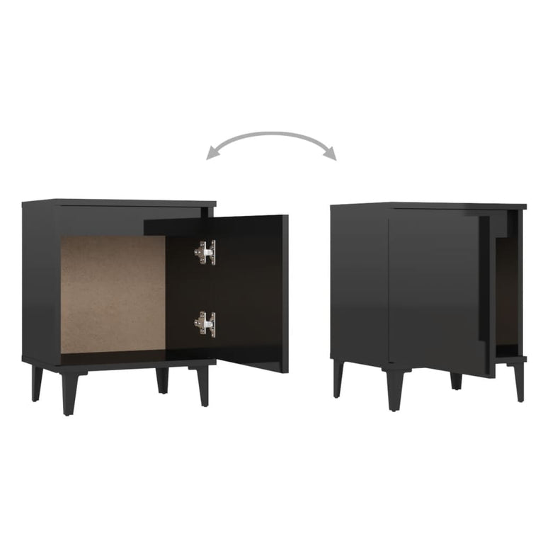 Nachtkastje met metalen poten 40x30x50 cm hoogglans zwart