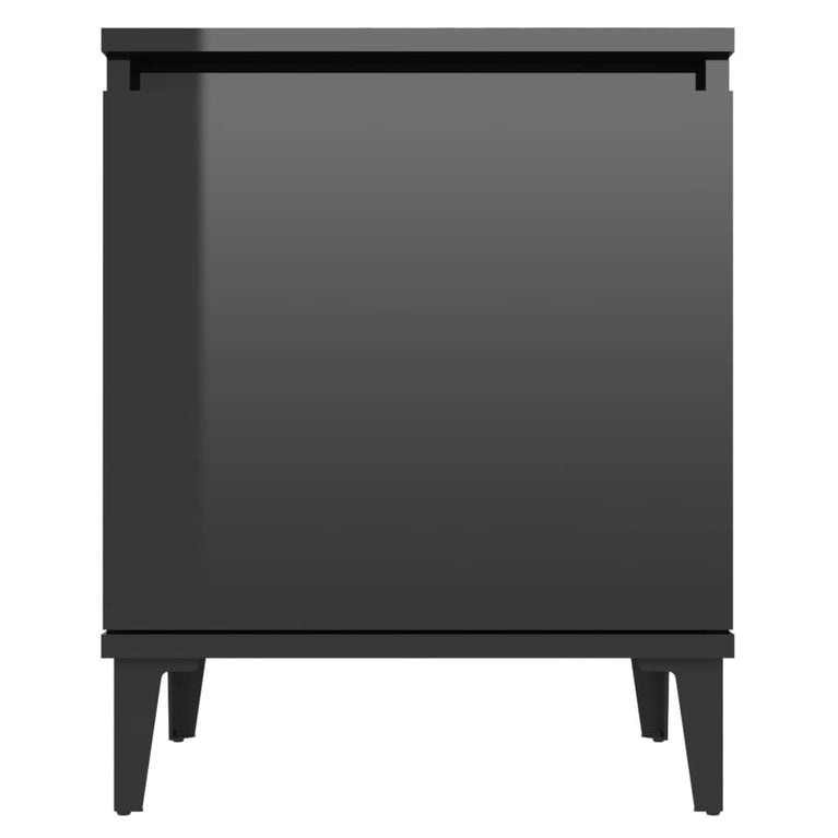 Nachtkastje met metalen poten 40x30x50 cm hoogglans zwart