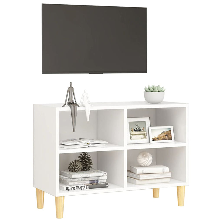 Tv-meubel met massief houten poten 69,5x30x50 cm wit
