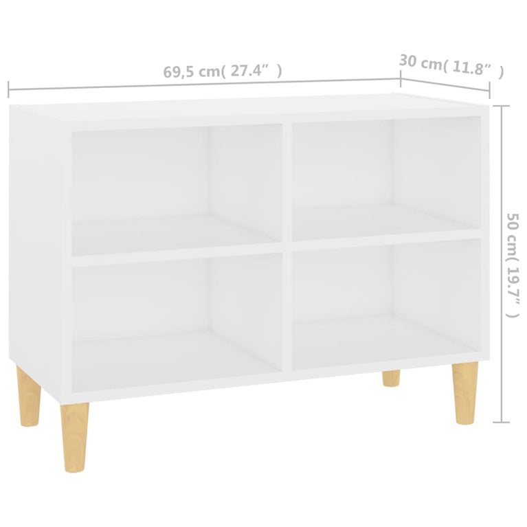 Tv-meubel met massief houten poten 69,5x30x50 cm wit