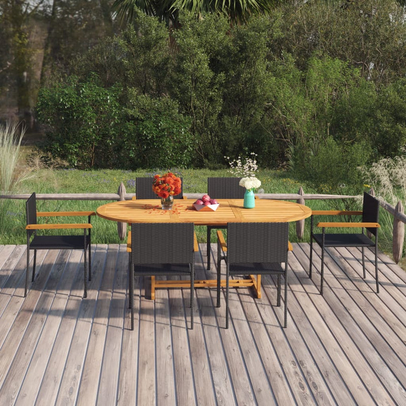 7-delige Tuinset poly rattan zwart
