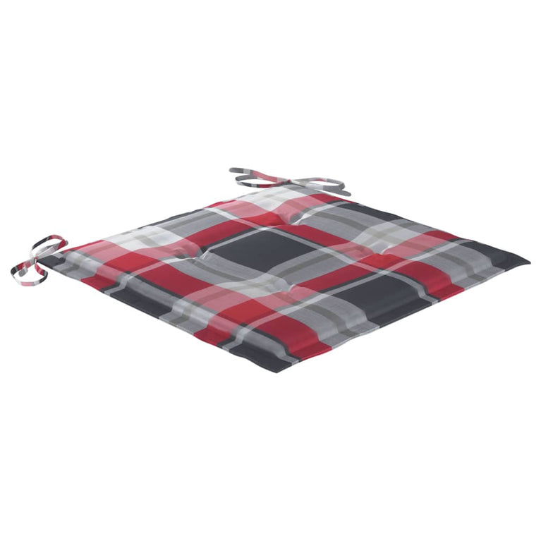 Tuinstoelen 4 st met rood geruite kussens massief teakhout