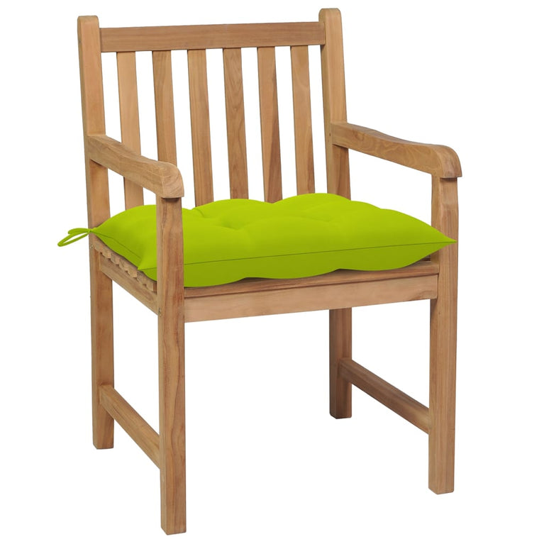 Tuinstoelen 6 st met heldergroene kussens massief teakhout