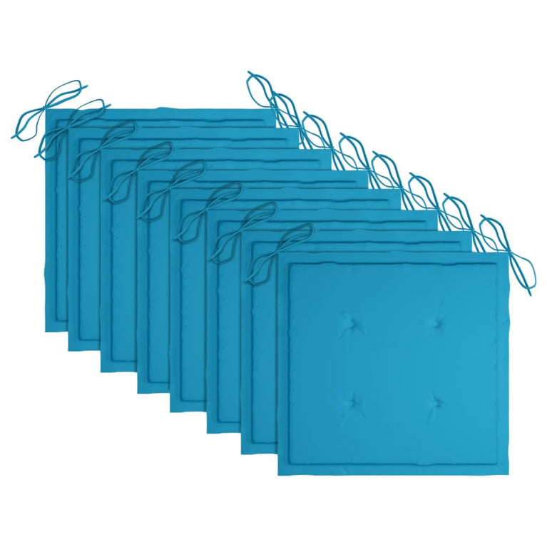 Tuinstoelen 8 st met blauwe kussens massief teakhout