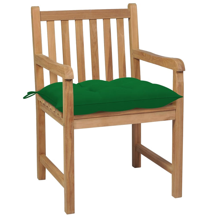 Tuinstoelen 8 st met groene kussens massief teakhout