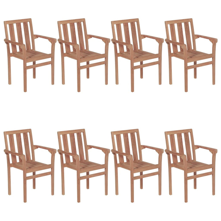 Tuinstoelen stapelbaar 8 st met kussens massief teakhout