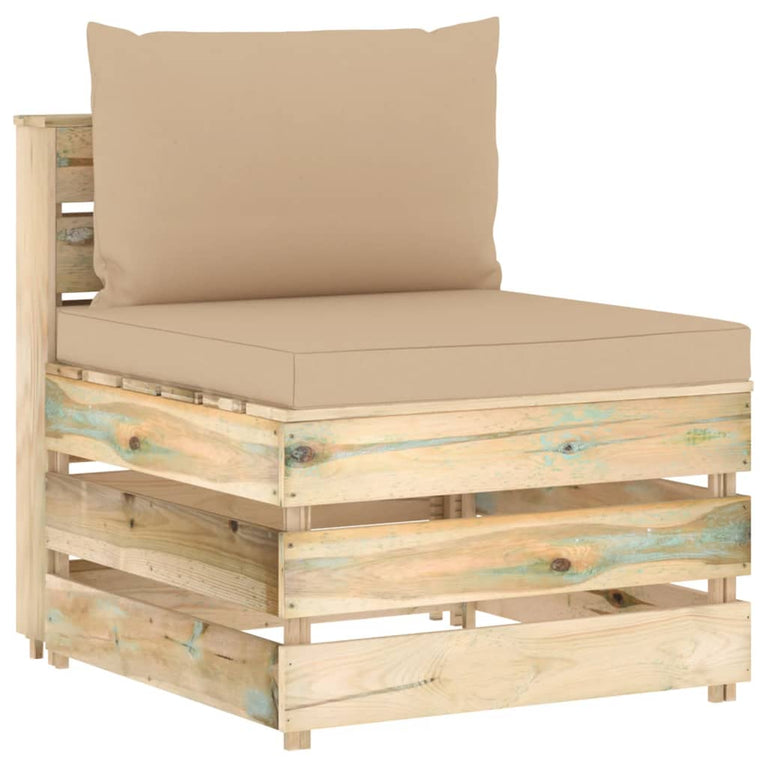 3-delige Loungeset met kussens groen geïmpregneerd hout