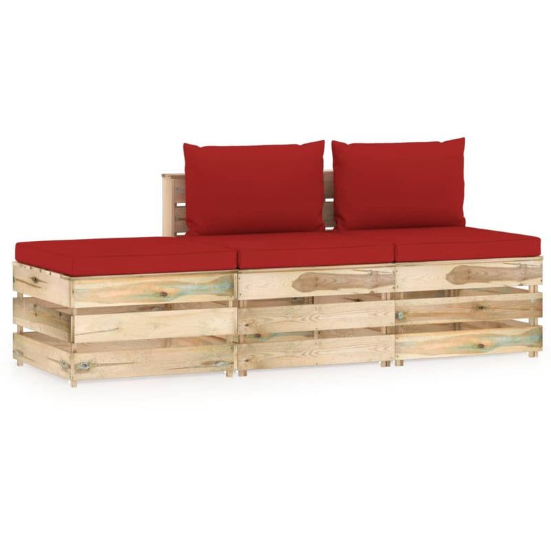 3-delige Loungeset met kussens groen geïmpregneerd hout