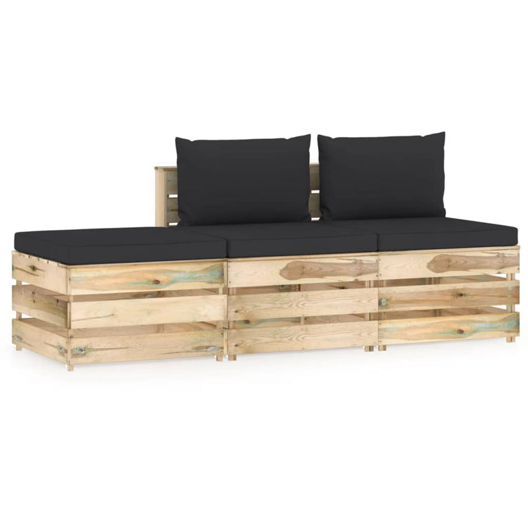 3-delige Loungeset met kussens groen geïmpregneerd hout
