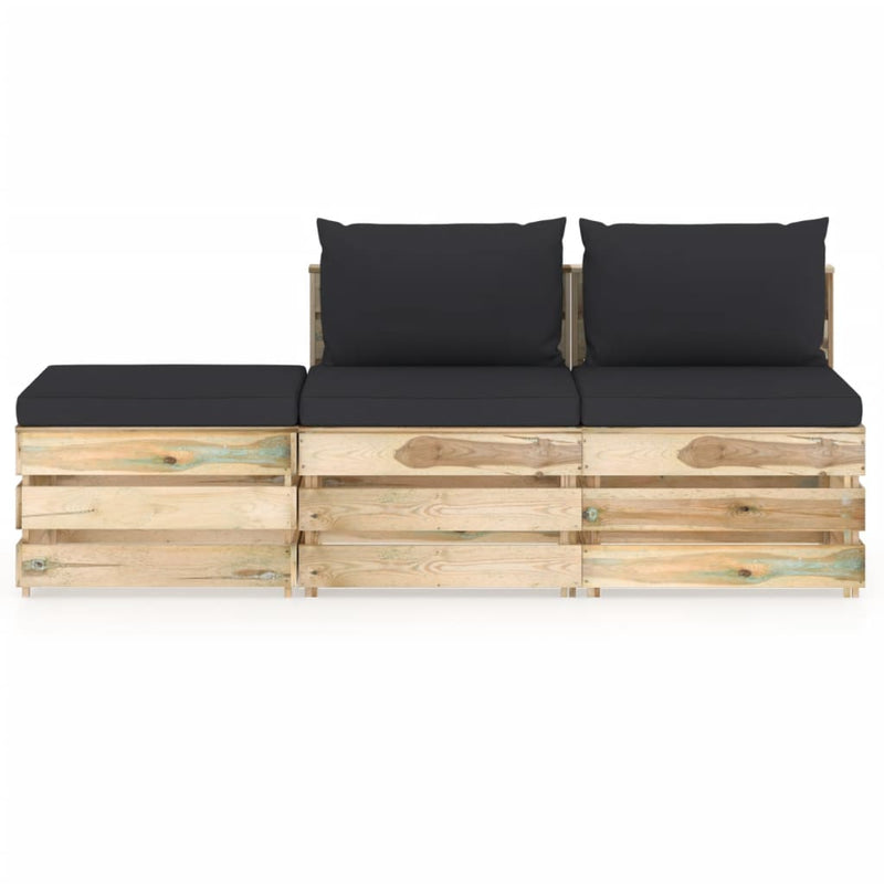 3-delige Loungeset met kussens groen geïmpregneerd hout