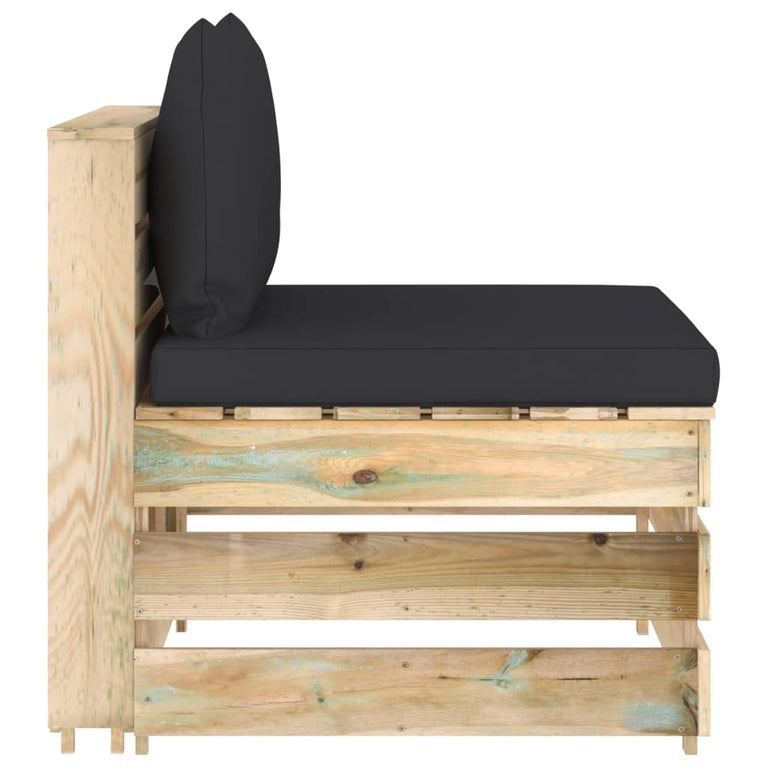 3-delige Loungeset met kussens groen geïmpregneerd hout