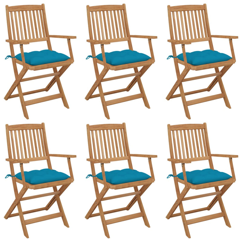 Tuinstoelen 6 st inklapbaar met kussens massief acaciahout