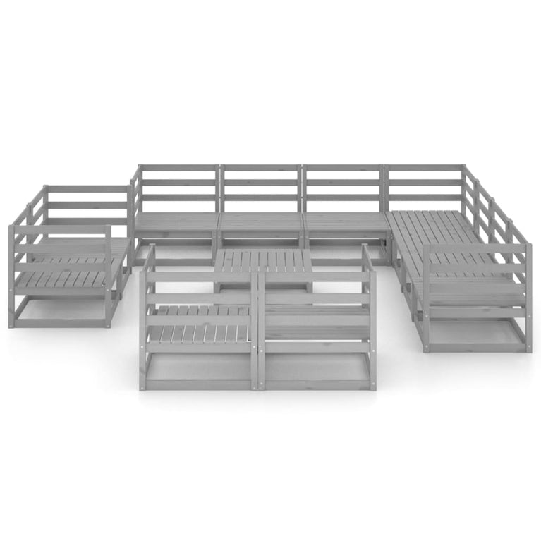 12-delige Loungeset massief grenenhout grijs
