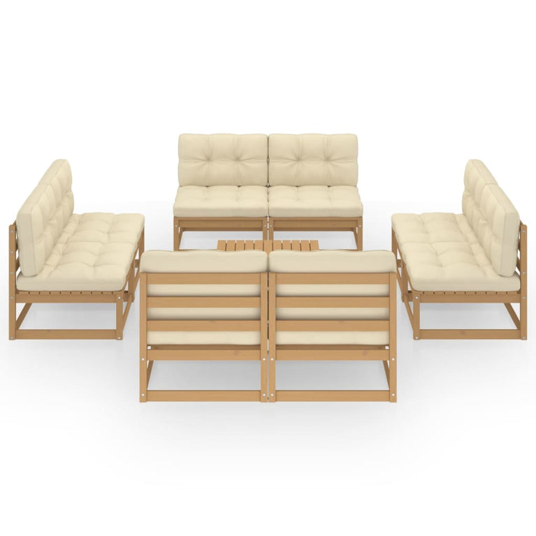 9-delige Loungeset met kussens massief grenenhout