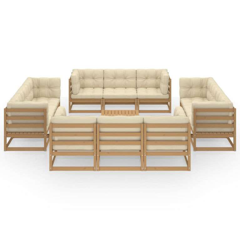 13-delige Loungeset met kussens massief grenenhout