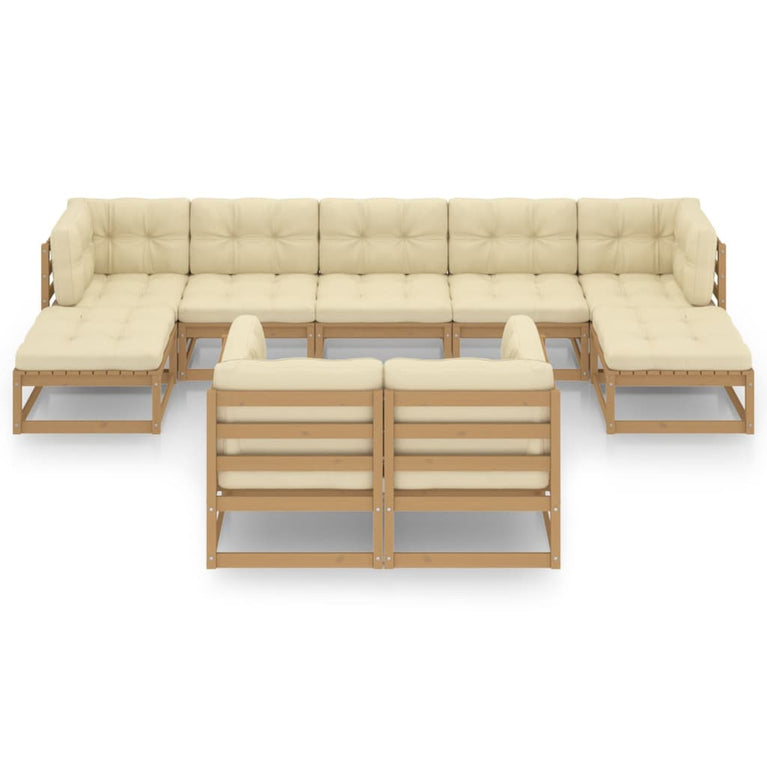 9-delige Loungeset met kussens massief grenenhout honingbruin