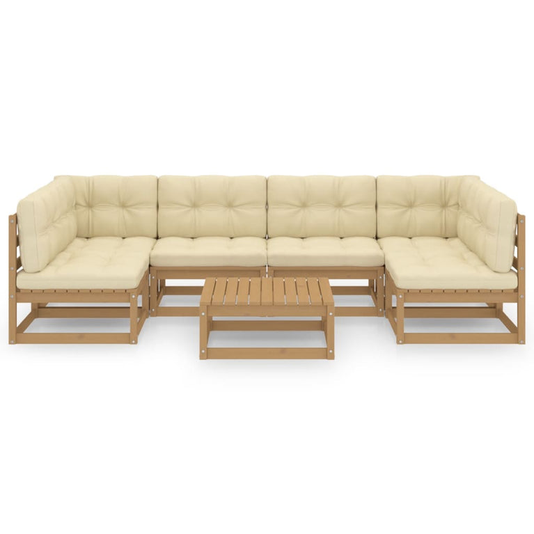 7-delige Loungeset met kussens massief grenenhout honingbruin