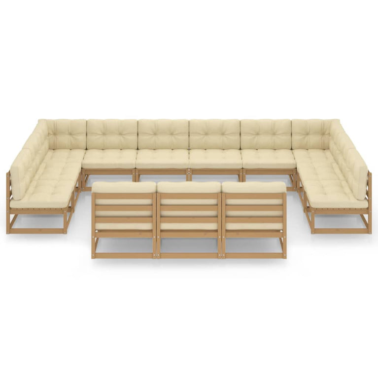 13-delige Loungeset met kussens massief grenenhout honingbruin