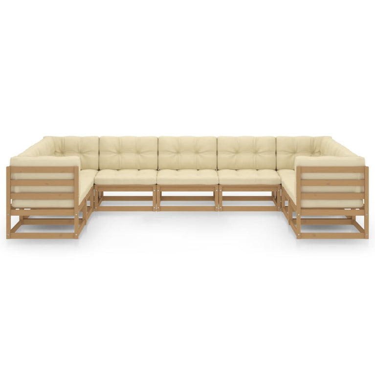 9-delige Loungeset met kussens massief grenenhout honingbruin