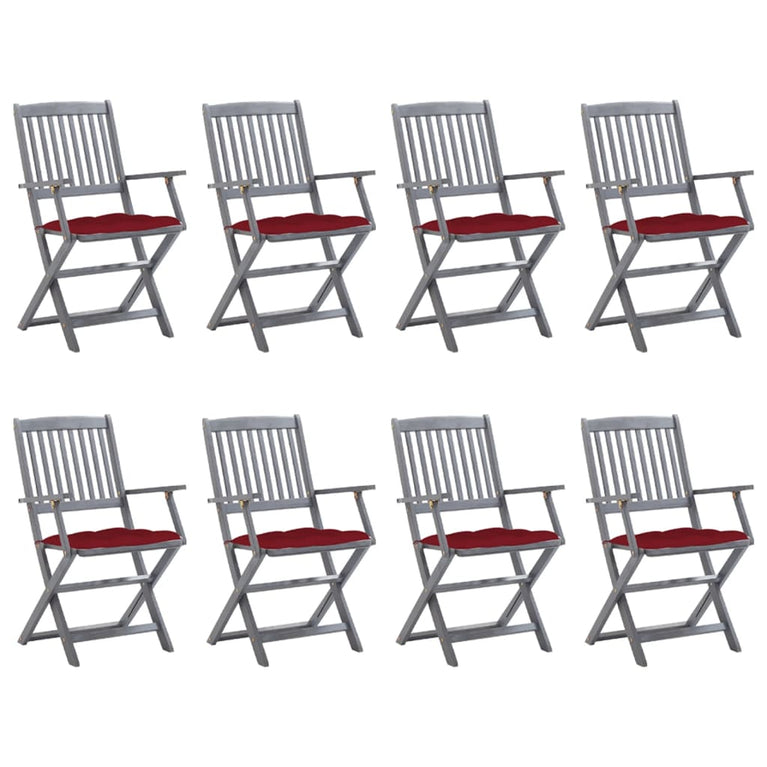 Tuinstoelen 8 st inklapbaar met kussens massief acaciahout