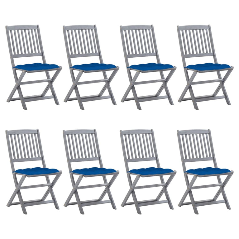 Tuinstoelen 8 st inklapbaar met kussens massief acaciahout