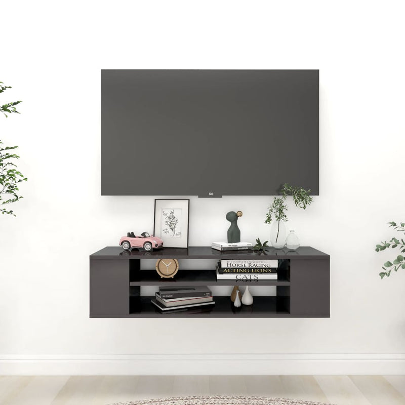 Tv-hangmeubel 100x30x26,5 cm bewerkt hout hoogglans grijs
