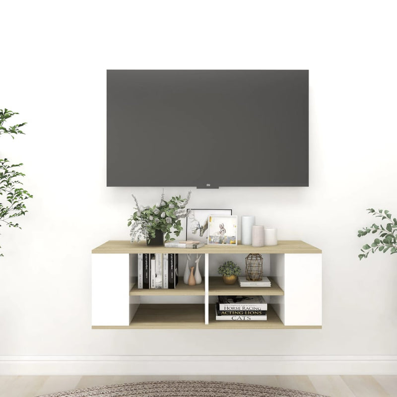 Tv-wandmeubel 102x35x35 cm bewerkt hout wit sonoma eikenkleurig