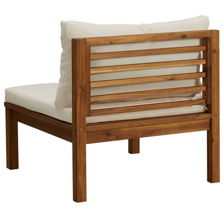 2-delig Bankstel met crèmewitte kussens massief acaciahout