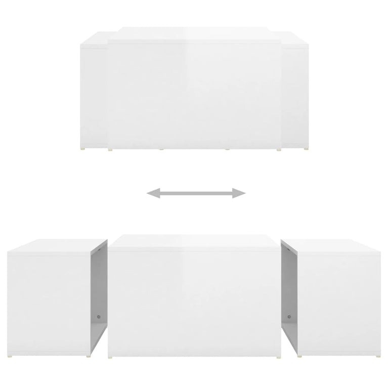3-delige Salontafelset 60x60x38 cm hoogglans wit