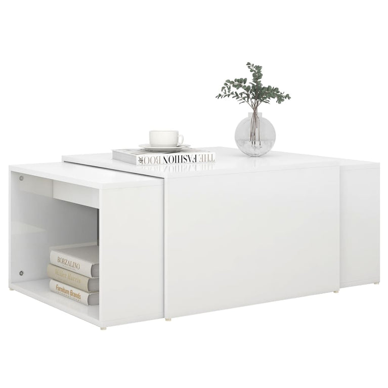 3-delige Salontafelset 60x60x38 cm hoogglans wit