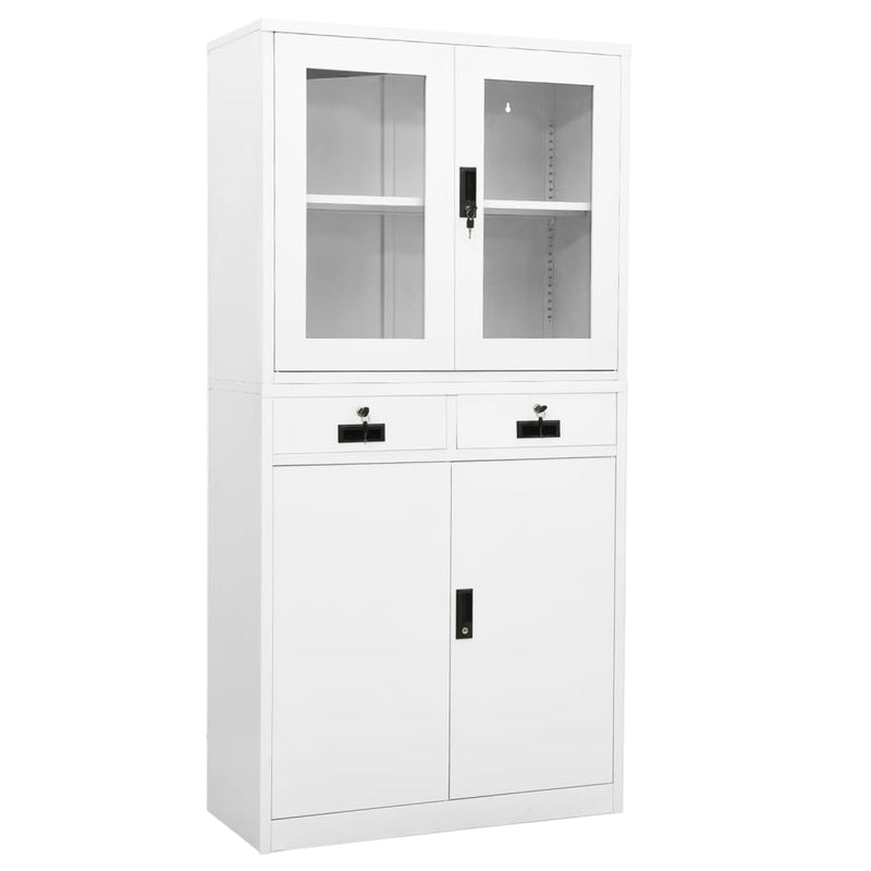 Kantoorkast 90x40x180 cm staal en gehard glas wit