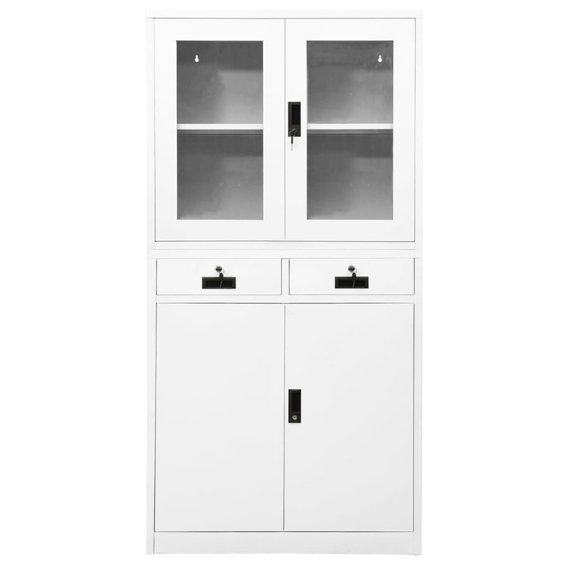 Kantoorkast 90x40x180 cm staal en gehard glas wit