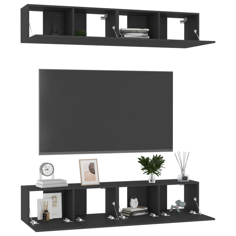 Tv-meubelen 4 st 80x30x30 cm spaanplaat zwart