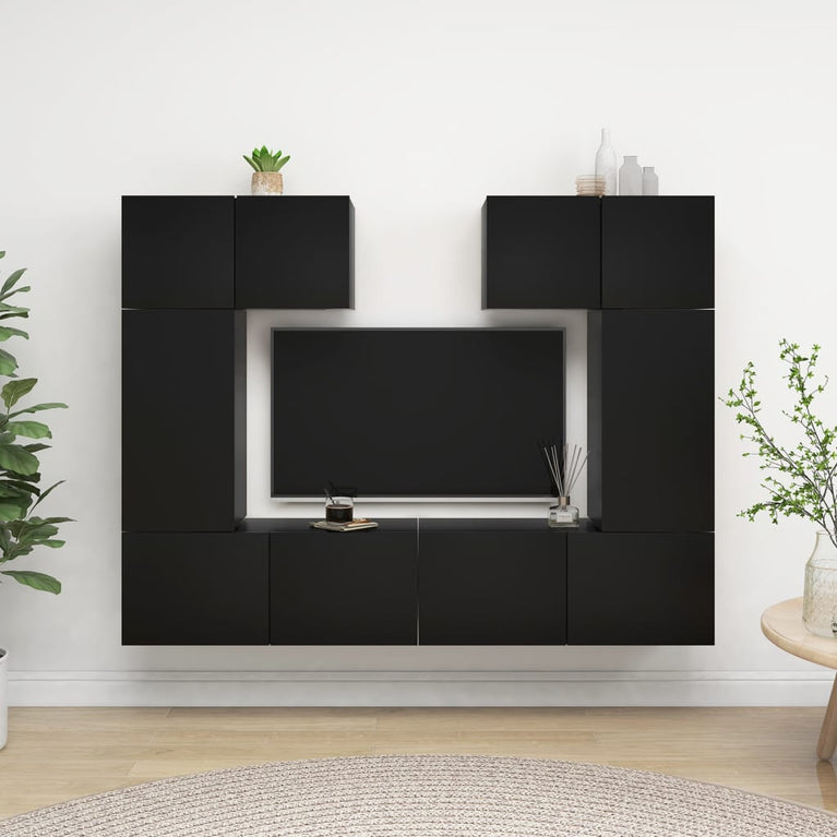 6-delige Tv-meubelset spaanplaat zwart