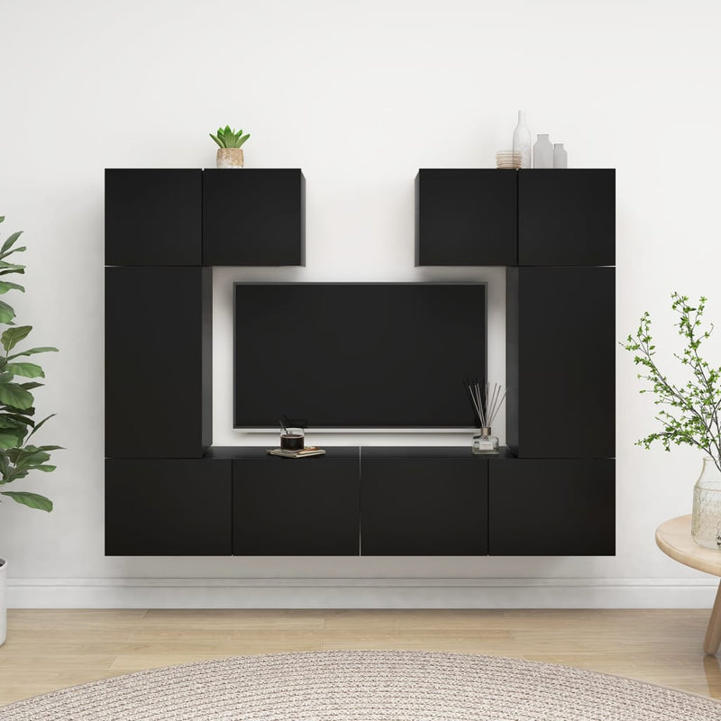 6-delige Tv-meubelset spaanplaat zwart