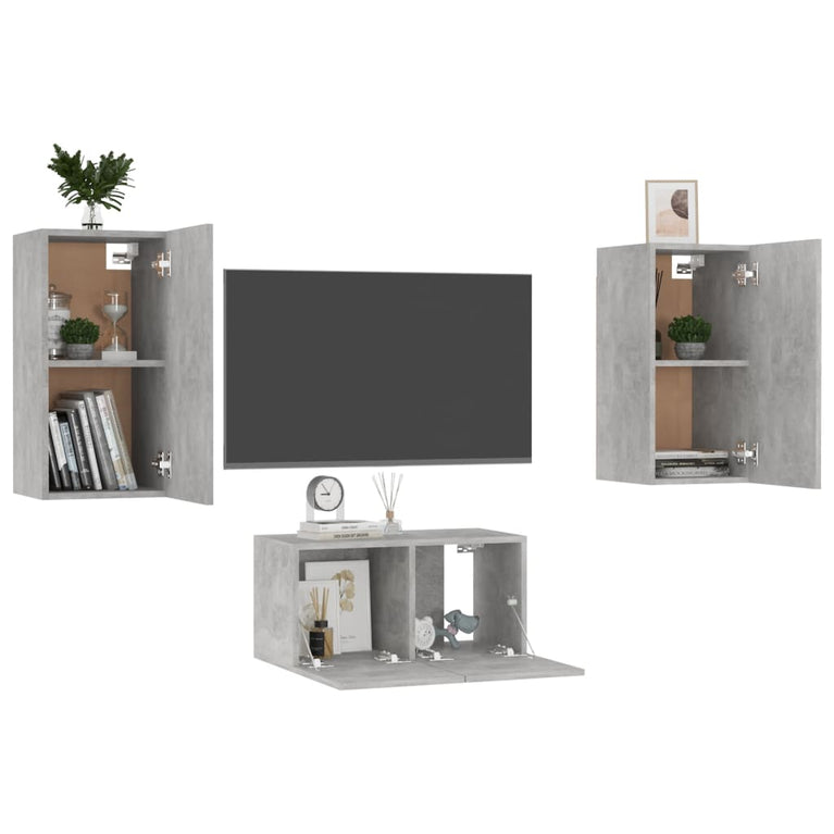 3-delige Tv-meubelset spaanplaat betongrijs