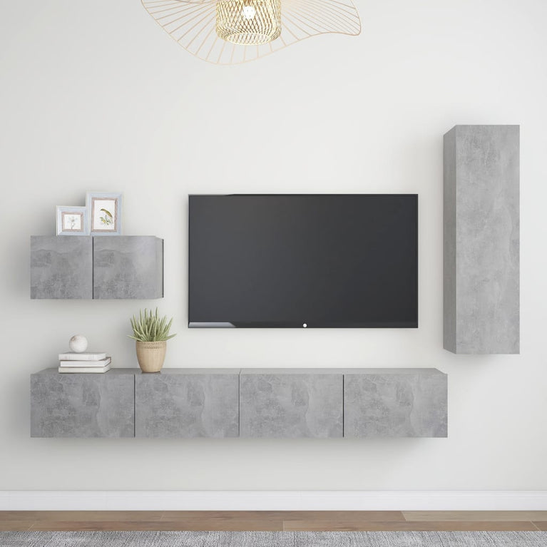 4-delige Tv-meubelset spaanplaat betongrijs