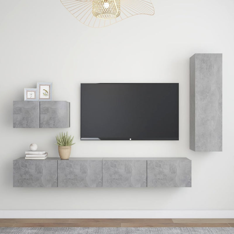 4-delige Tv-meubelset spaanplaat betongrijs