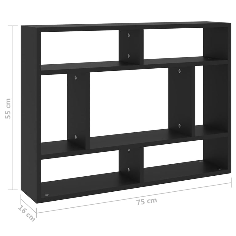 Wandschap 75x16x55 cm spaanplaat zwart